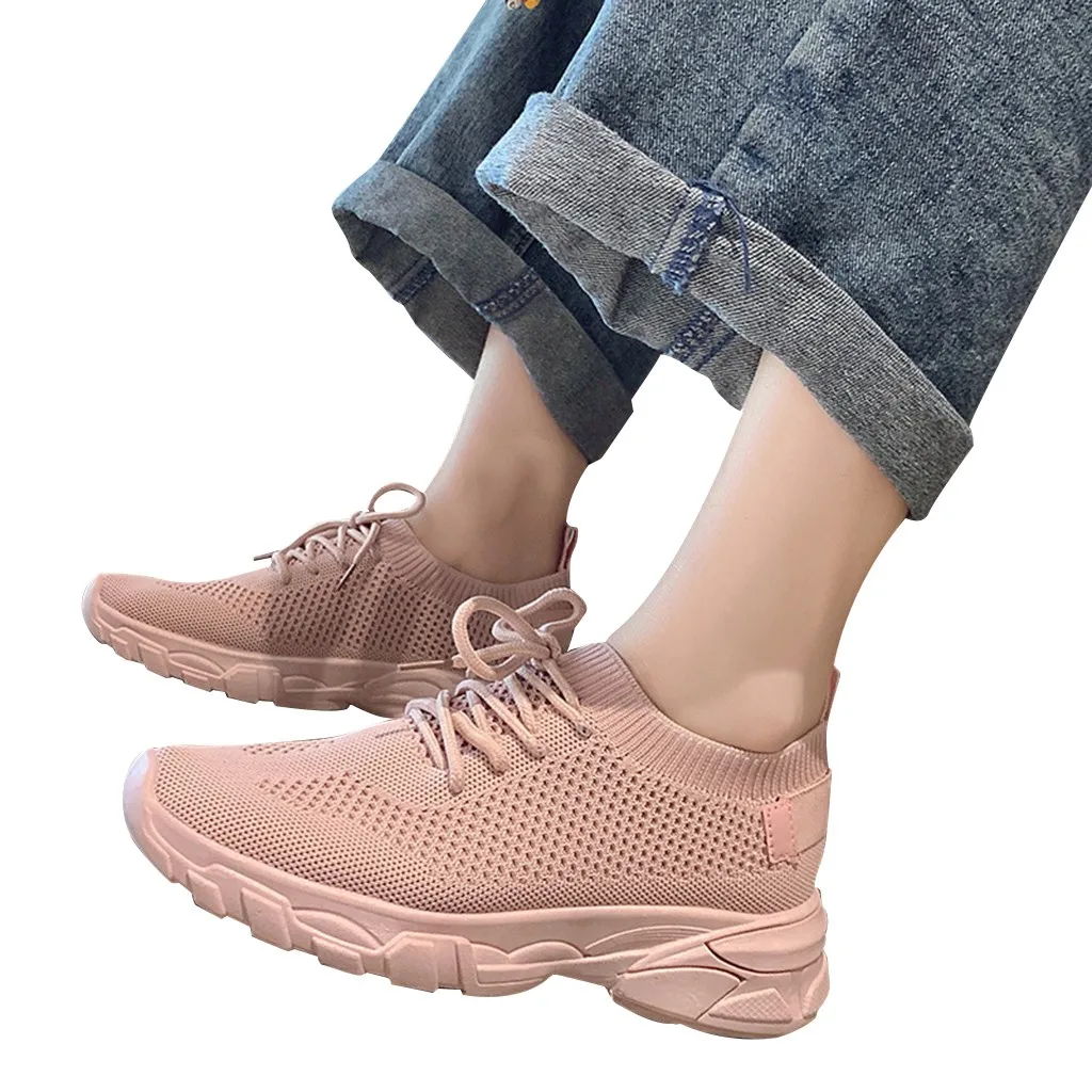 

CHAMSGEND Women's Flat with lace mesh fly woven lightweight breathable non-slip wear-resistant comfortable fashion running shoes