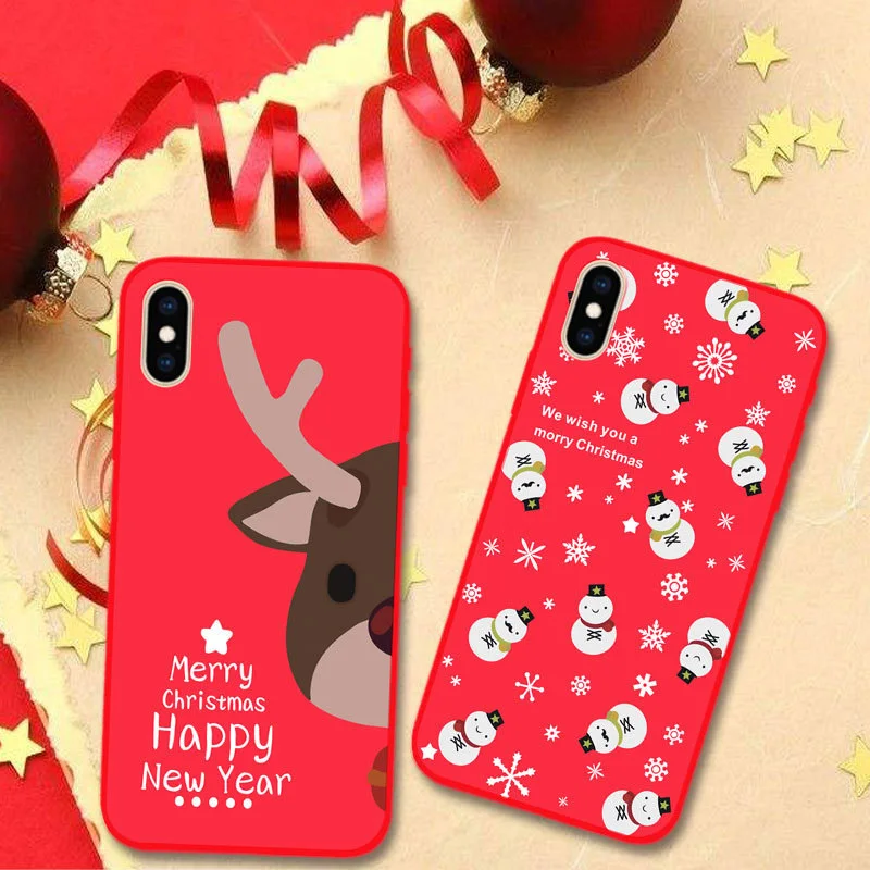

QZPC Cartoon Christmas Case For iPhone X Xs Max XR 7 8 6 s plus Protection Shell Cover Cases Red Fitted New Year Dropshipping