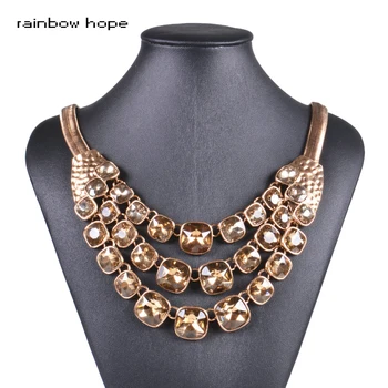 

vintage style statement big crystal pendant women neckalces Antique Gold color chain choker necklace for women fashion jewelry