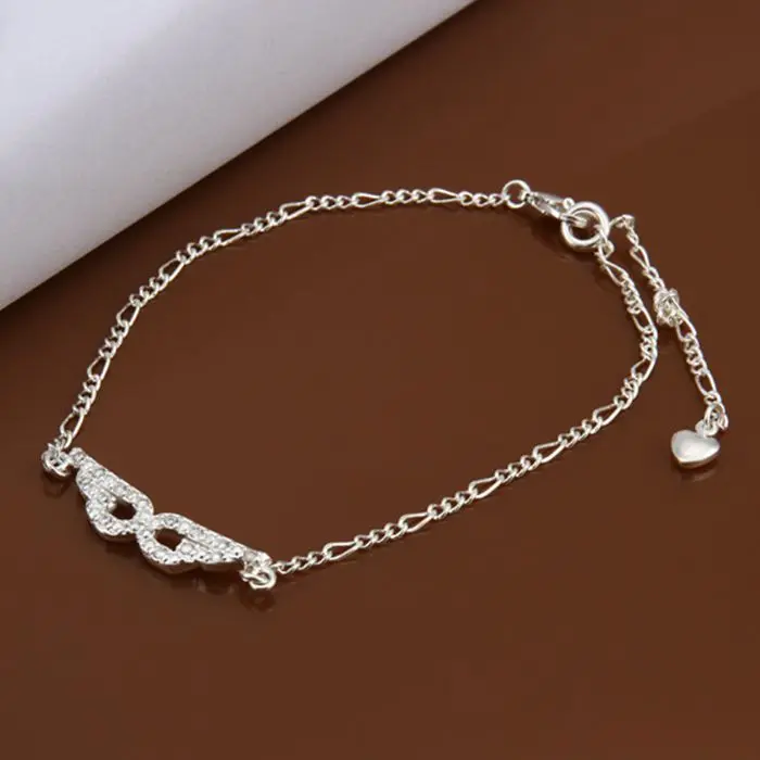 

HOT! silver plated Anklets,925 fashion Silver jewelry charm Anklets rhinestone wing foot chain Anklets for women SA004