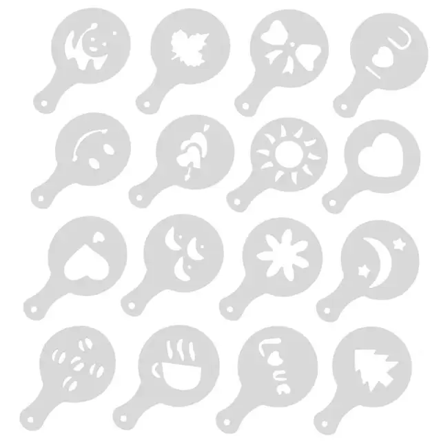 Cheap 8/12/16pcs Coffee Drawing Printing Molds Cappuccino Coffee Foam Spray Cake Stencils Powdered Sugar Sieve Tools Fancy Natie Print