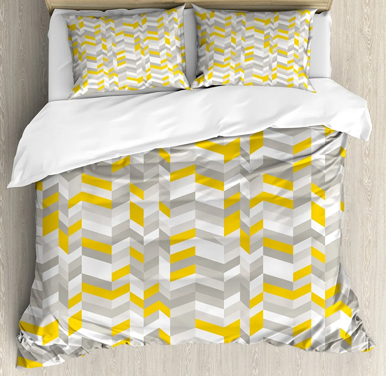 Grey And Yellow Duvet Cover Set Geometric Vintage 60s Home Pattern