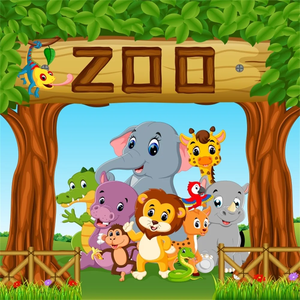 

Laeacco Safari Birthday Party Jungle Animal Zoo Forest Party Banner Photo Backdrop Photography Background Photocall Photo Studio