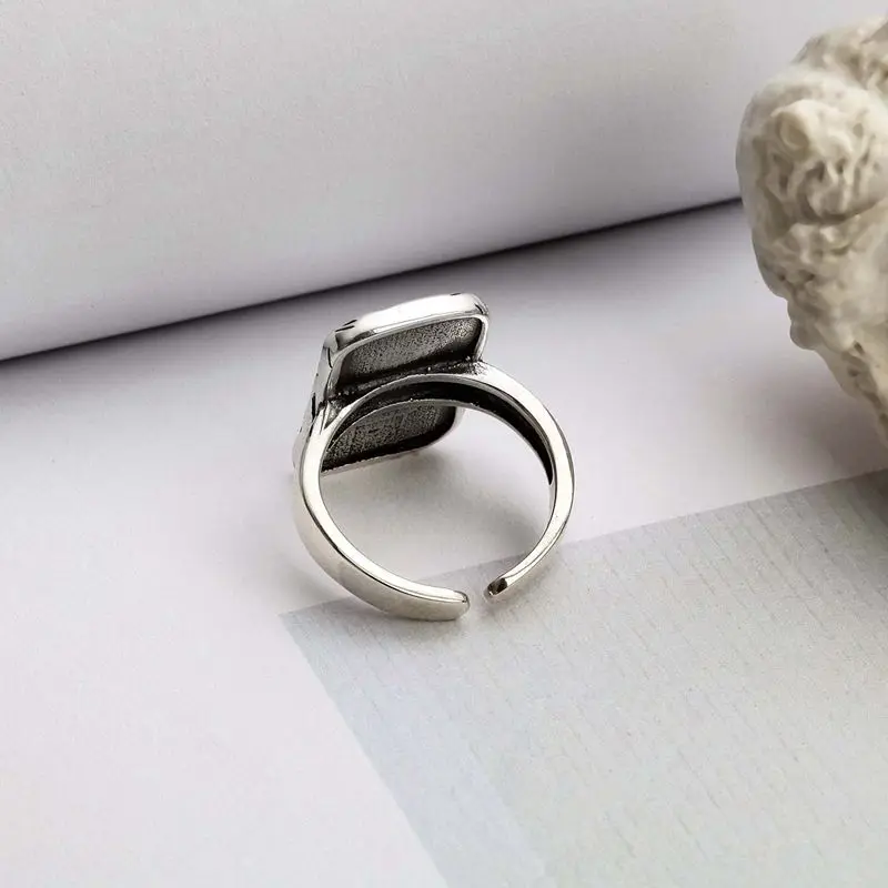 Silvology 925 Sterling Silver Square Figure Rings Vintage Do Old Coin Creative Venus Rings For Women Elegant Korea Jewelry