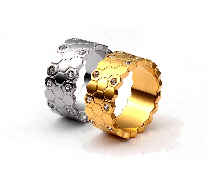 Роскошные свадебные кольца с кристаллами для женщин, цвет серебристый, золотой, нержавеющая сталь, шестигранные кольца с кубическим цирконием, ювелирные изделия, Anillos Mujer