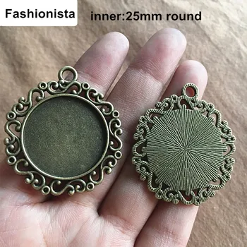 

40 pcs Antique Bronze Round Pendant Trays,Filigree Cabochon Base Setting,Inside 25mm Round,Vintage Bezel Cameo Mountings