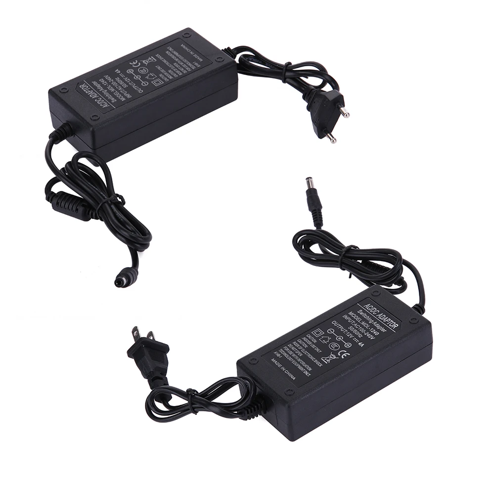 

12V 4A AC to DC Power Adapter Dual Cable Converter Universal 5.5x2.1-2.5mm For Lighting Monitor Device Electronic Instrument