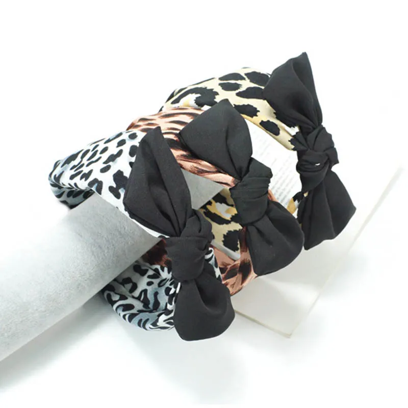 

Fashion Leopard Printed Hair Hoop Black Bow Tie Decor 1Pcs Ladies Hair Accessories Korean Women Lady Headband Contrast Colored