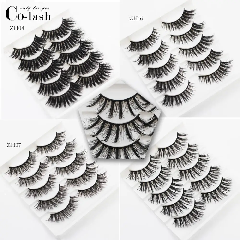 

Colash 5 Pairs Mink Hair False Eyelashes 18mm Long Lashes Extension Thick Wispy Fluffy Handmade Eye Makeup Tools