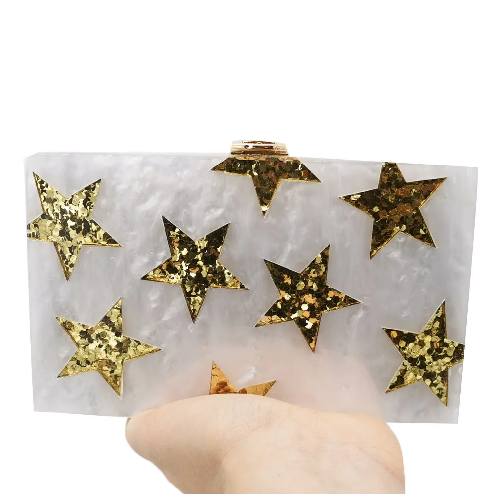 Бутик De FGG блестящие звезды для женщин акриловая коробка клатч вечерние сумки жесткий чехол Дамская мода вечерние клатчи сумочка кошелек