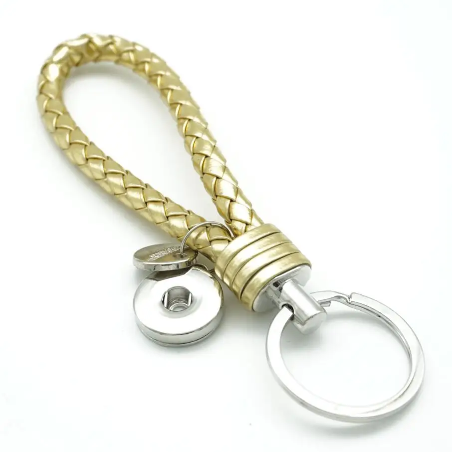 Various Colors Woven PU Leather Snap Button Key Chains Leather Holder