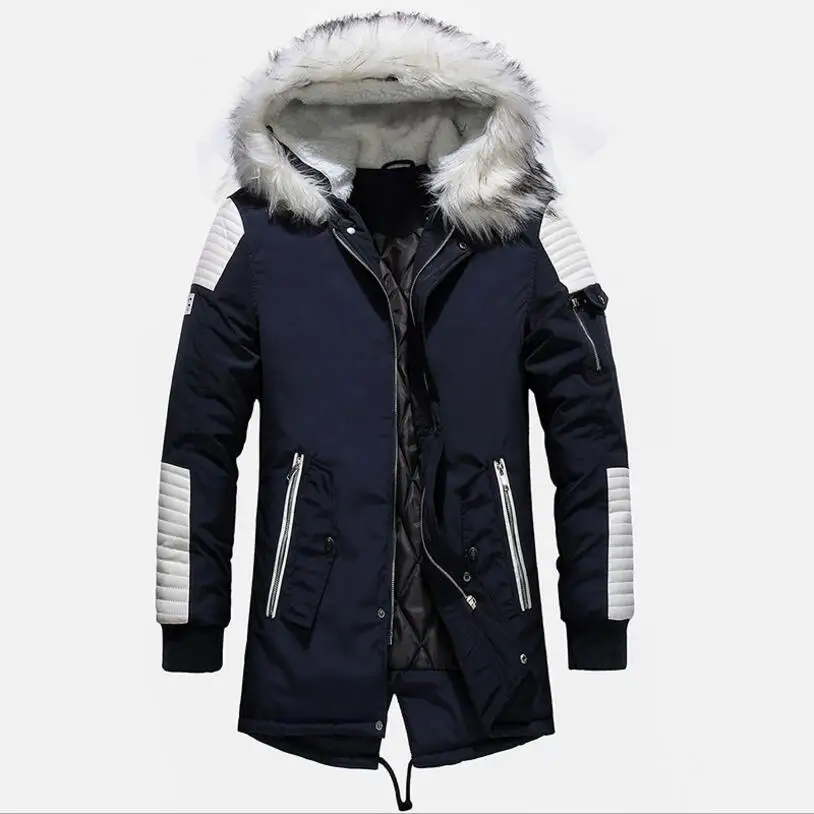 Мужские зимние куртки с капюшоном, теплые парки, новая модная мужская верхняя одежда, длинная пуховая куртка, толстые теплые длинные зимние пальто