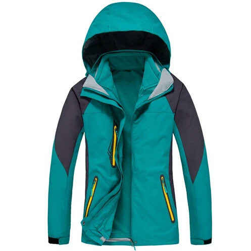 Мужская и женская зимняя теплая походная куртка для отдыха на природе спортивная одежда+ флисовая ветрозащитная непромокаемая Верхняя одежда - Цвет: Acid green Women