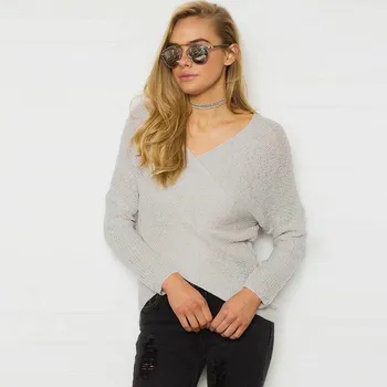 

Autumn Winter Sexy Women Sweater Casual Fashion V Neck Cross Knitted Pullover Female Down Sleeve Streetwear Jumper