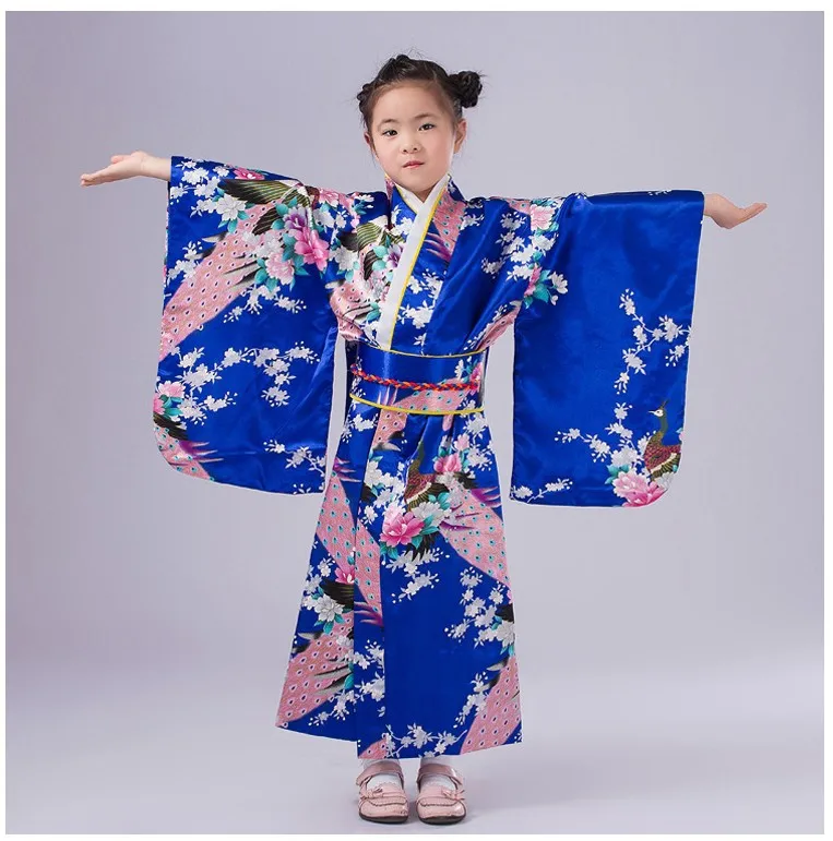 Винтажное японское детское кимоно для девочки с Obi традиционный юката сценический костюм для танцев выступлений Новинка детская одежда для фото - Цвет: Style F