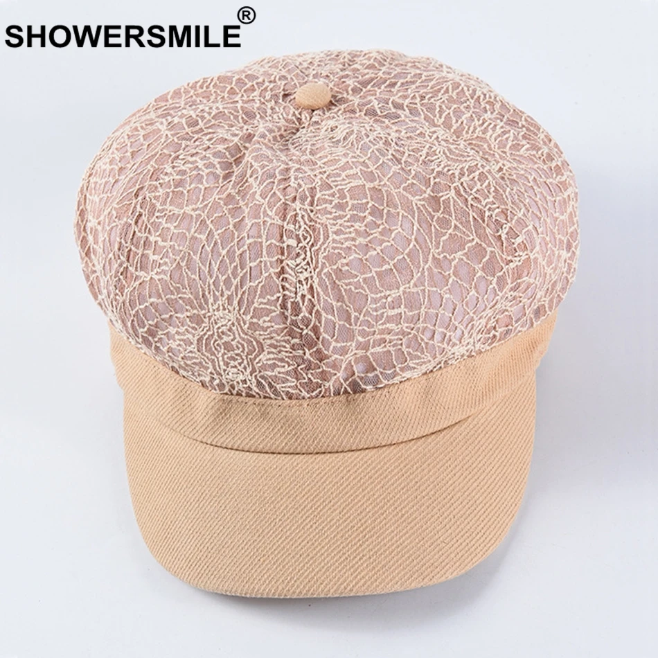 SHOWERSMILE, женская элегантная кружевная Кепка, кепка Newsboy, летняя, сетчатая, дышащая, женская, плоская шляпа, эластичная, открытая, розовая, для девушек, пекарь, кепка для мальчиков