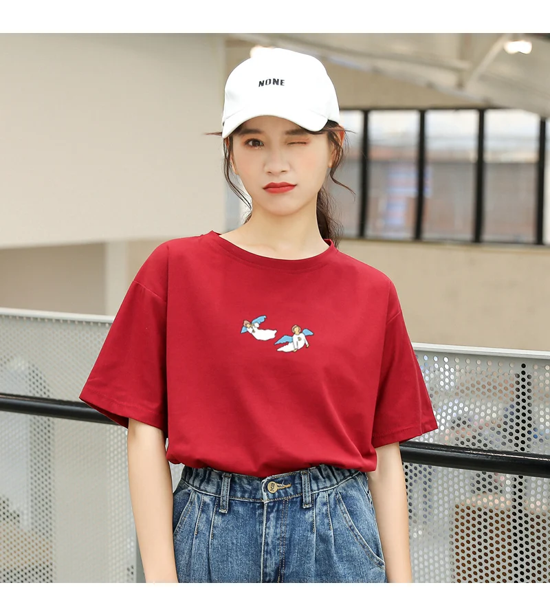 Kawaii Angel Print Women T Shirt Casual Funny Cute Tops Streetwear Hipster Tumblr Female Harajuku Cotton T-Shirts Camiseta Mujer (9)