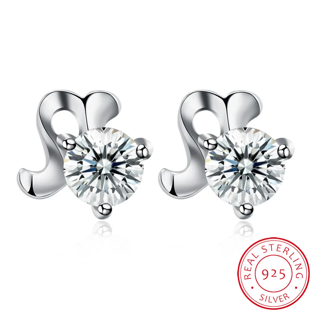 

There is silver certificate!Real Pure 100% 925 sterling silver stud earrings for women Crystal Zircon earings cute jewelry E0010