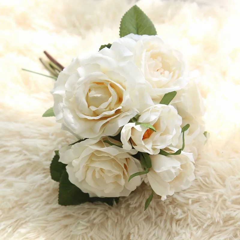 5Bouquet Silk Rose European Style Artificial Flower High Quality Bouquet Fake Flowers Wedding Home Party Decoration three colors