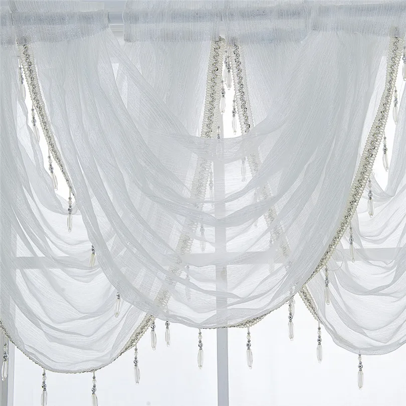 Curtain Window Valance Luxury White Diamond Sheer Embroidered Waterfall Window Valance Tassel Trim 2019 new #3M13 (13)