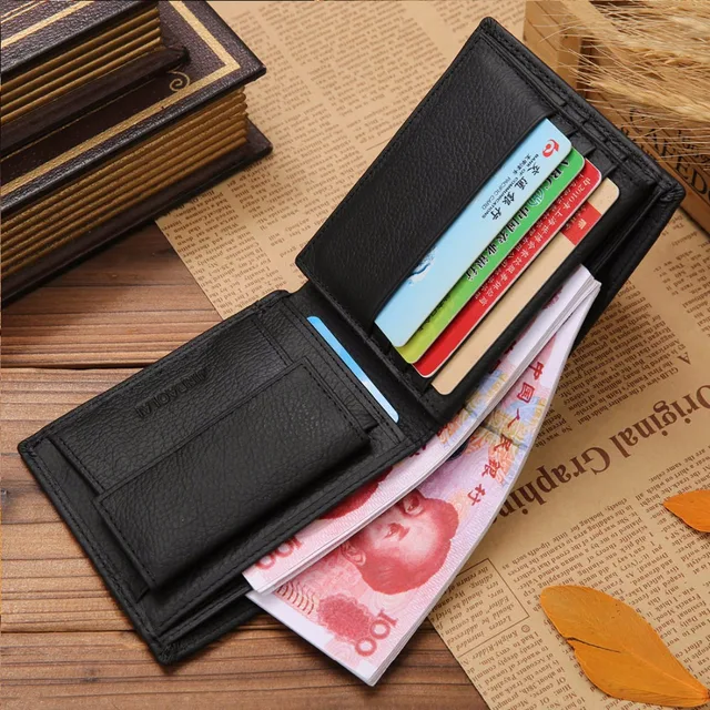 JINBAOLAI Genuine Leather Men Wallets Short Design ID Card Holder Waterproof Black Male Wallet Casual Top Quality Men Purse 2