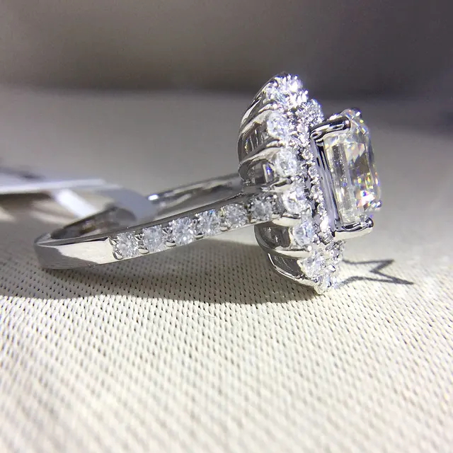 14k White Gold 2.7ctw DF Asscher Cut Engagement Wedding Lab Grown Moissanite Diamond Halo Ring Test Positive Lab Grown Diamond