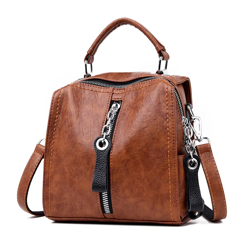 Женский рюкзак из коровьей кожи, сумка на плечо, женский рюкзак, школьная сумка для девочек-подростков, рюкзаки, женские сумки через плечо, Sac a Dos - Цвет: Brown