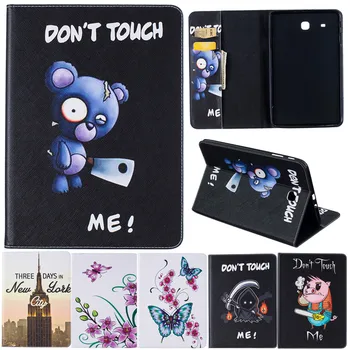 

Cartoon Leather Cover for Samsung Galaxy Tab E 9.6" T560 T561 Tablet Case Animal Bear Pig Butterfly Flower Wind chime Iron Tower