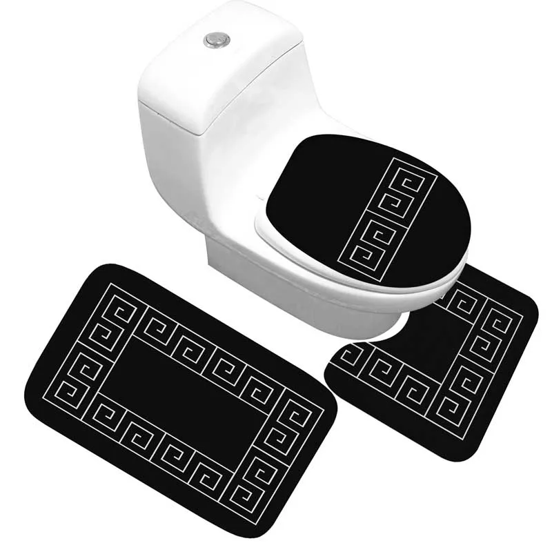 

Bath Mat 3 Piece Set Classical Pattern Toilet Cover Foot Pad Non-slip Absorbent Bathroom Door Mat Flannel Soft Bathr Rug Carpet