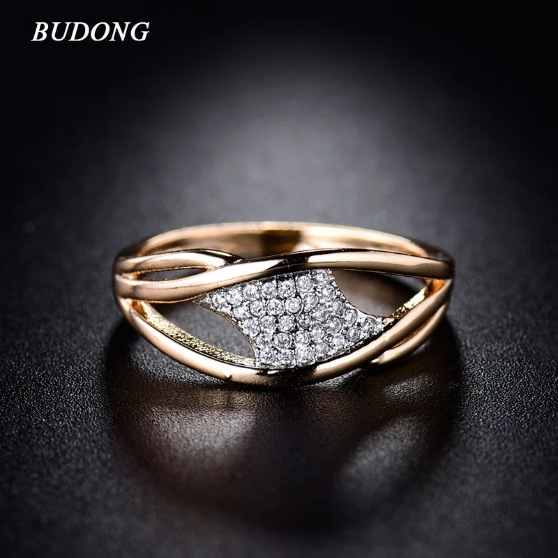 BUDONG font b Rings b font for Women Valentine Gift 2017 Fashion Crystal Gold Color Mid