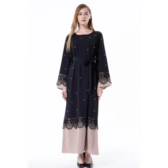 Плюс размер халат Малайзия Abaya Дубай женское Бисероплетение Жемчужное Кружево