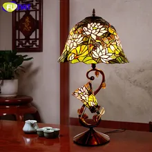 FUMAT стеклянная художественная лампа, качественный витражный стеклянный светильник в форме лотоса, настольная лампа в европейском стиле для гостиной, прикроватная подставка, светильник для бара, светильники
