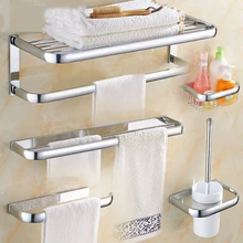 Wall Mounted Bathroom Hardware Set Chrome Polished Toothbrush Holder Paper Holder Towel Bar Bathroom Accessories brass bathroom accessories set chrome toilet brush holder paper holder towel bar towel holder bathroom hardware set