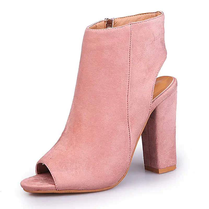 Women Shoes  Sexy Pump Summer High Heels Flock Zip Sandals Ladies Casual Square Heel Shoes Zapatos Mujer Plus Size 34-43