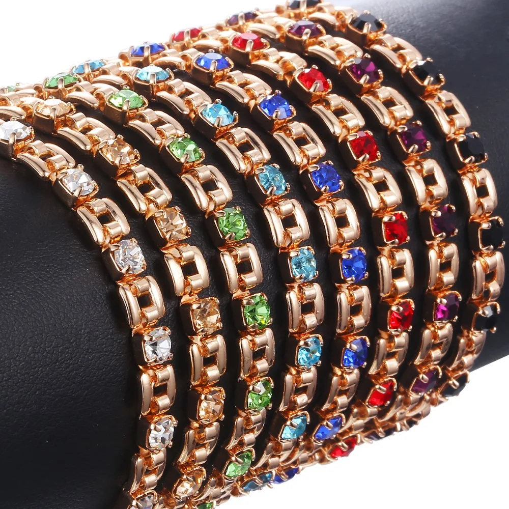 8 Color Cubic Zircon Bracelets For Women 585 Rose Gold Square Link Wristband Girlfriend Wife Gifts Women’s Jewelry 20.6cm GBM101