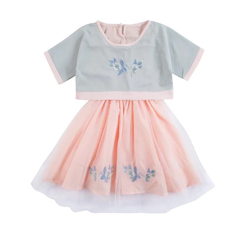Hanfu/летнее платье принцессы для девочек детское платье династии Тан китайское платье с вышивкой традиционные народные танцевальные костюмы DQS1964