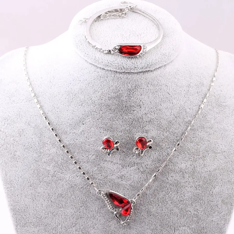 Распродажа новые наборы украшений с бабочкой ожерелье+ серьги+ браслет набор кристаллов модные ювелирные изделия - Окраска металла: A90 Red