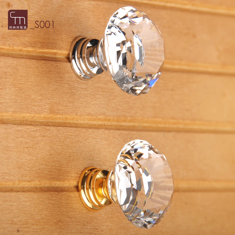 30mm Diamond Crystal Glass Drawer Door Cabinet Cupboard Wardrobe pull Handle Knobs LA5002-2, Aluminium Alloy and K9 Shiny