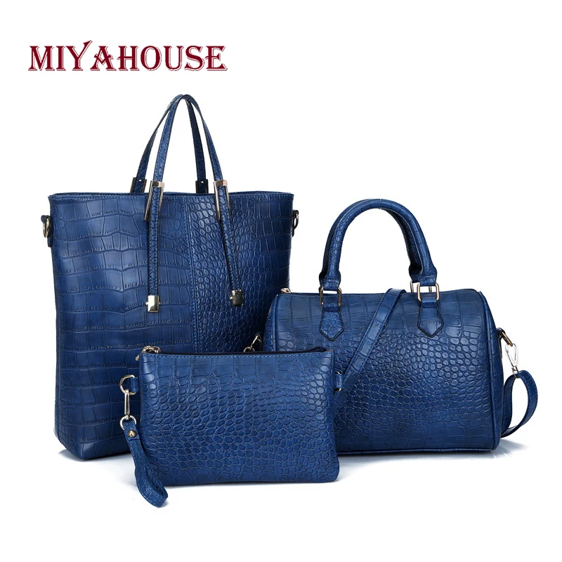 

Miyahous 3Pcs/Set Leather Tote Hangbag For Female Solid Color PU Leather Crossboby Bag Lady Crocodile Pattern Women Shoulder Bag