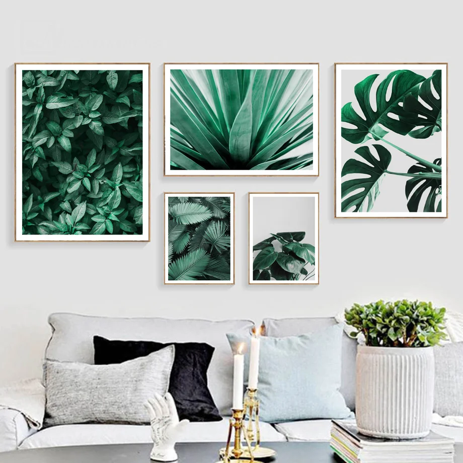 Зеленый Monstera пальмовый лист резиновое дерево настенная живопись холст