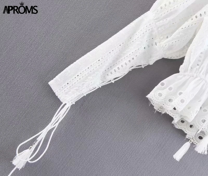 Aproms элегантная женская блузка с открытыми плечами и длинным рукавом, летняя рубашка с высокой талией на шнуровке, женские топы, уличная одежда, белый укороченный топ