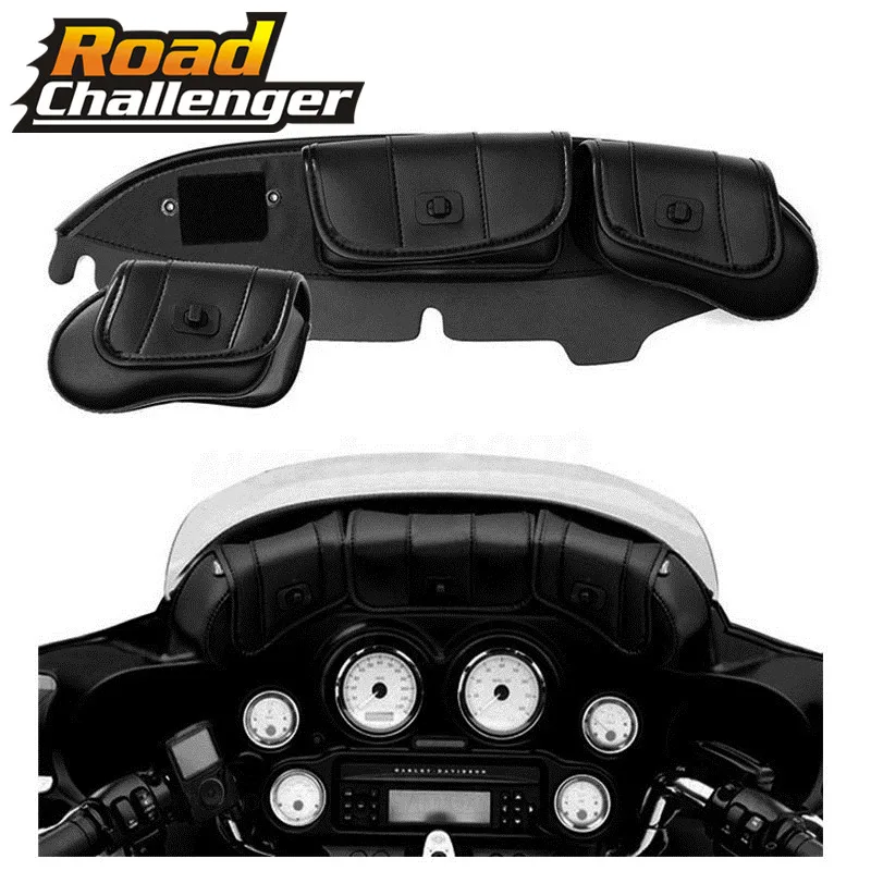 Motorbike Black 3 Pockets Fairing Windshield Bag For Harley Electra