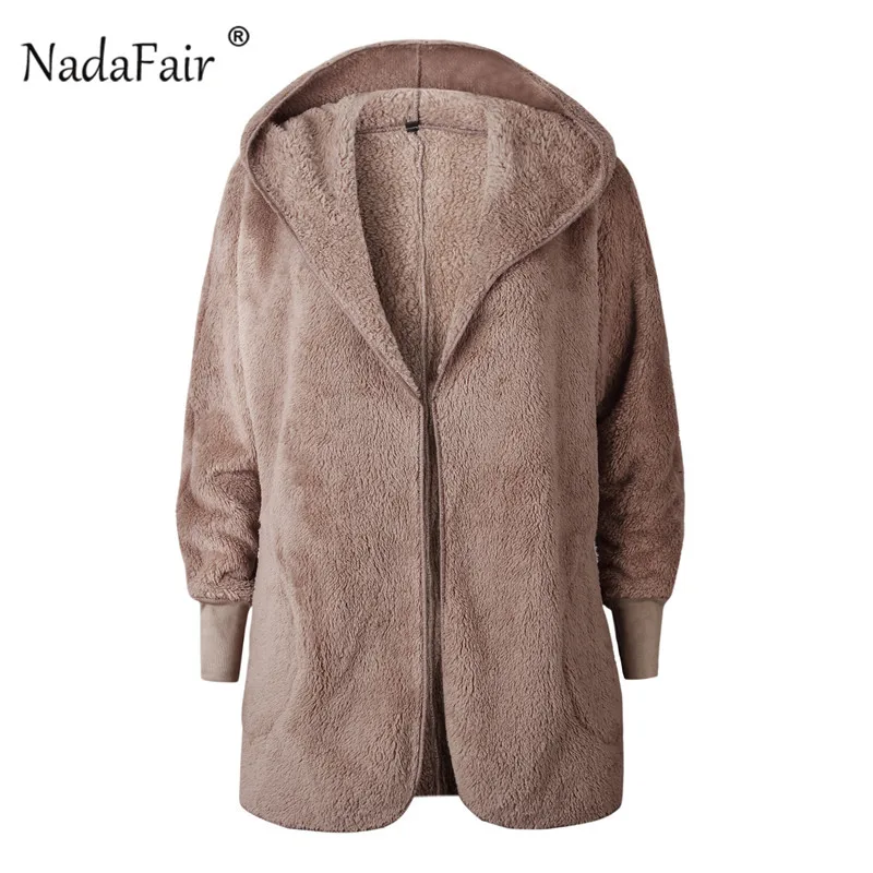 Nadafair пушистое пальто с капюшоном, с длинным рукавом, из овечьей шерсти, пальто из искусственного меха для женщин, осенне-зимний Кардиган, плюшевый мех, пушистая куртка для женщин
