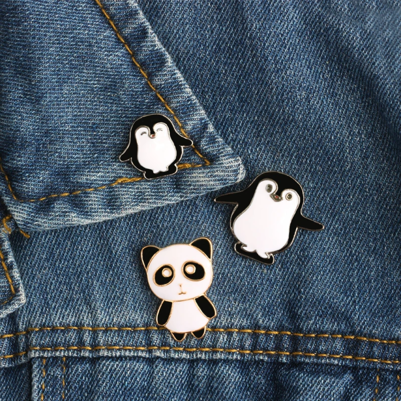 

New 1-3 Piece Cute Brooches For Woman Jewelry Cartoon Penguin Panda Mini Enamel Hijab Pin Men Lapel Pins Jackets Shirt Bag Badge