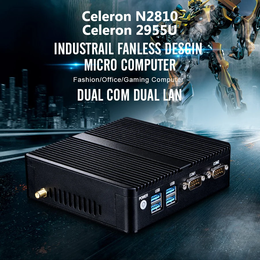 Мини компьютер Celeron N2810 2,0 ГГц Dual LAN Mini PC Celeron 2955U 2 * Gigabit Ethernet LAN 2 * COM Windows 10 компьютер без вентилятора мини