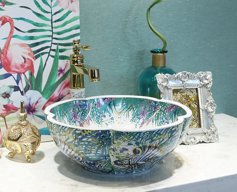 Home & Hotel Decor Artistic porcelain Wash Basin Ceramic Round Coutertop Bathroom Sink (7)