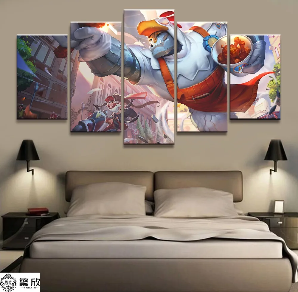 

5 Panel LOL League of Legends Galio Game Canvas Printed Painting For Living Room Wall Art Decor HD Picture Artworks Poster