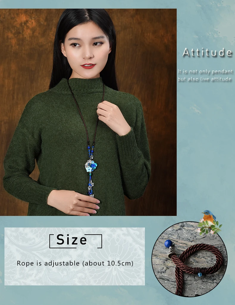 Luckilyluke 0051 винтажные ожерелья с подвесками Женская этническая раковина цветок подвеска на ожерелье синий камень свитер ожерелье Новое поступление