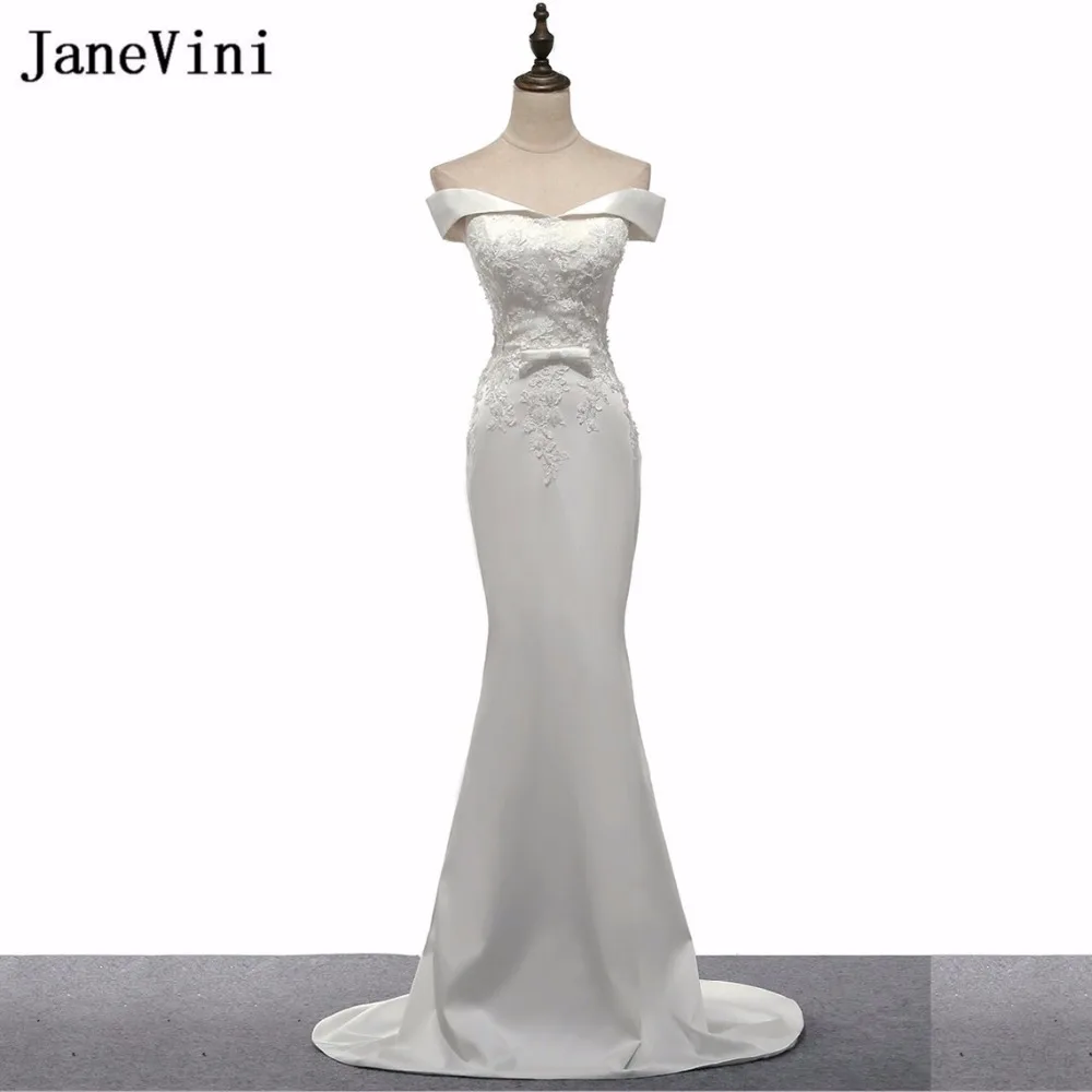 

JaneVini White Long Bridesmaids Dresses Sweep Train Beaded Lace Prom Dresses 2018 Mermaid Ladies Dresses for Wedding Party Gowns