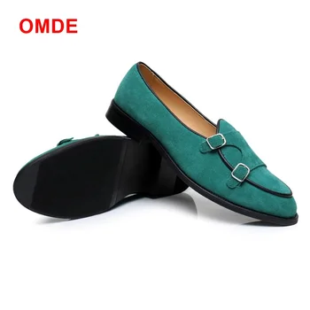 

OMDE New Fashion Monk Strap Shoes Cow Suede Leather Loafers Men Driving Shoes Moccasins Casual Shoes Men's Flats Plus Size